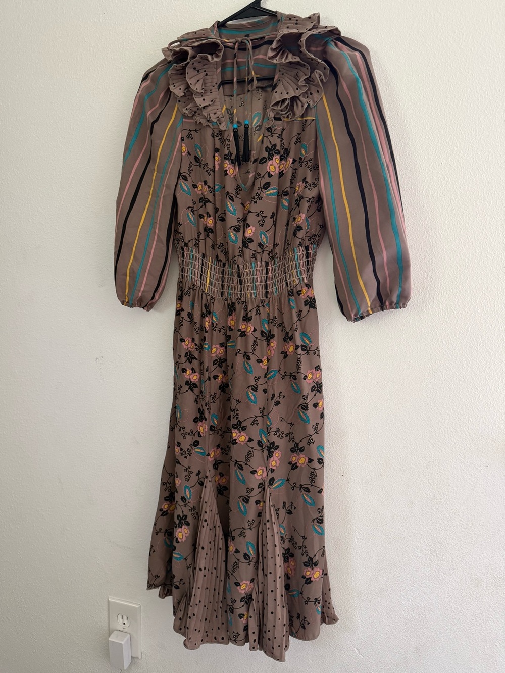 Vintage 80s/90s multi pattern 100% silk Betsey Johnson secretly dress 4 - Picture 1 of 11